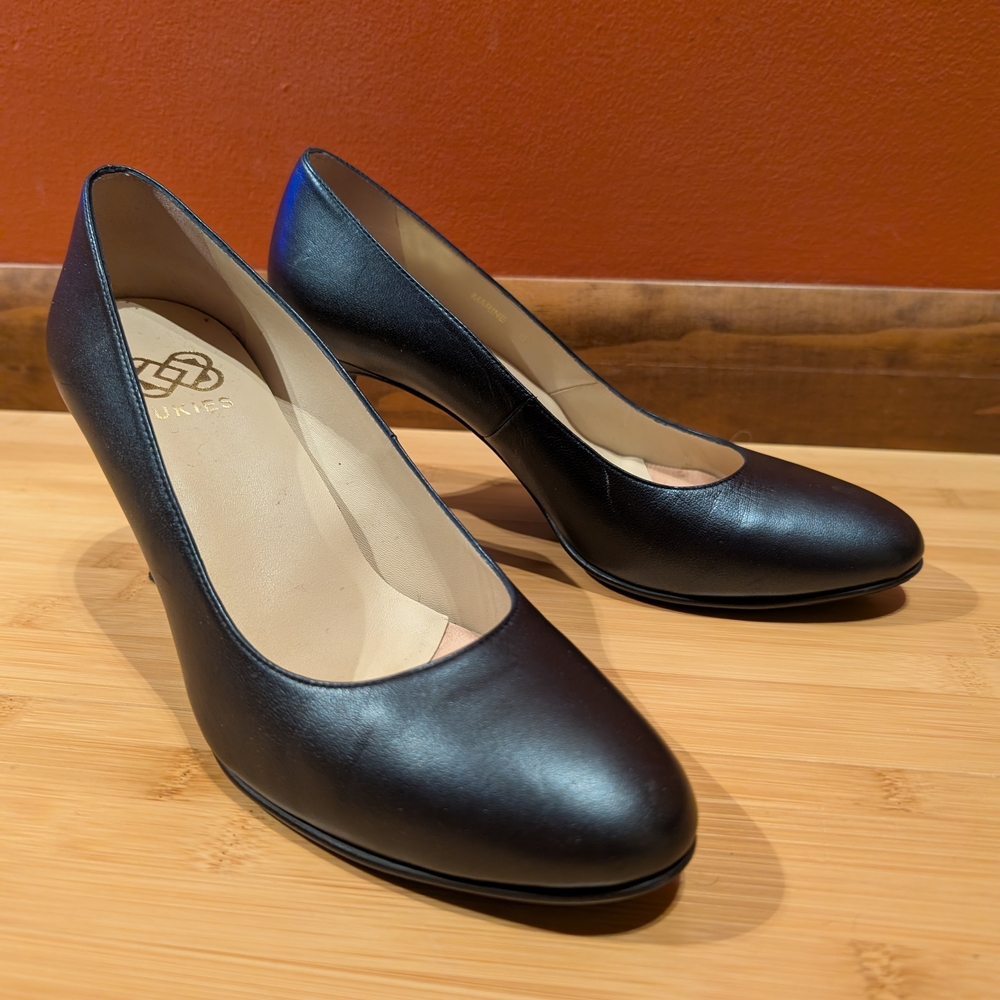 Sophisticated Navy Blue Pearlescent Ukies Comfort Leather Heels